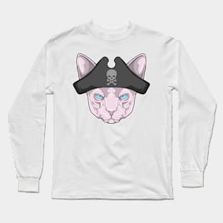 Cat as Pirate with Pirate hat Long Sleeve T-Shirt